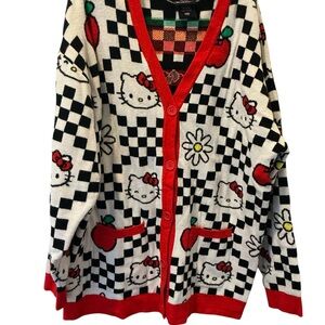 Hello Kitty Black and White Checkered Cardigan